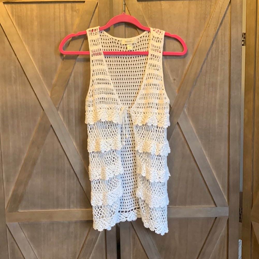 Crochet Lace Ruffled Vest - 60’s / 70’s Costume - White Small